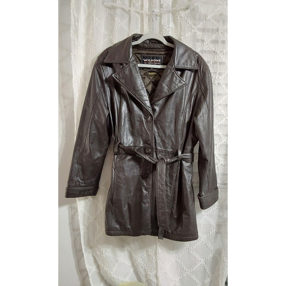 Wilsons‎ Leather Thinsulate Womens Brown Leather Belted Trench Coat